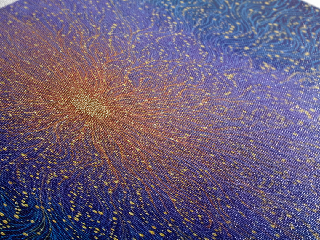 Golden Starburst Blue Wave Wall Art, Cosmic Abstract Digital Print, Modern Wall Decor, Vibrant Space Poster For Living Room