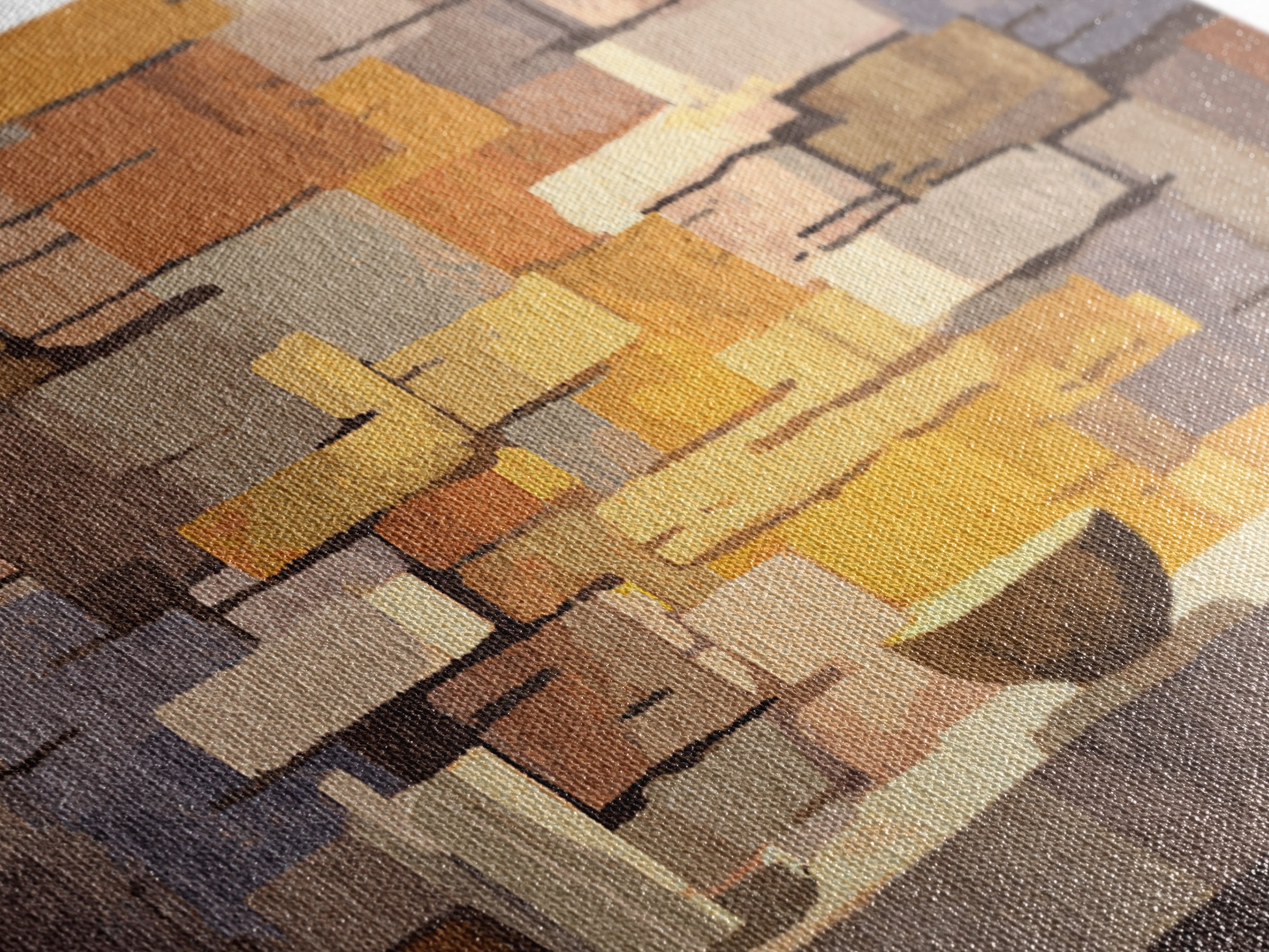 Abstract Stone Fireplace Wall Art, Midcentury Modern Home Decor, Warm Geometric Canvas Print, Cozy Living Room Artwork Poster