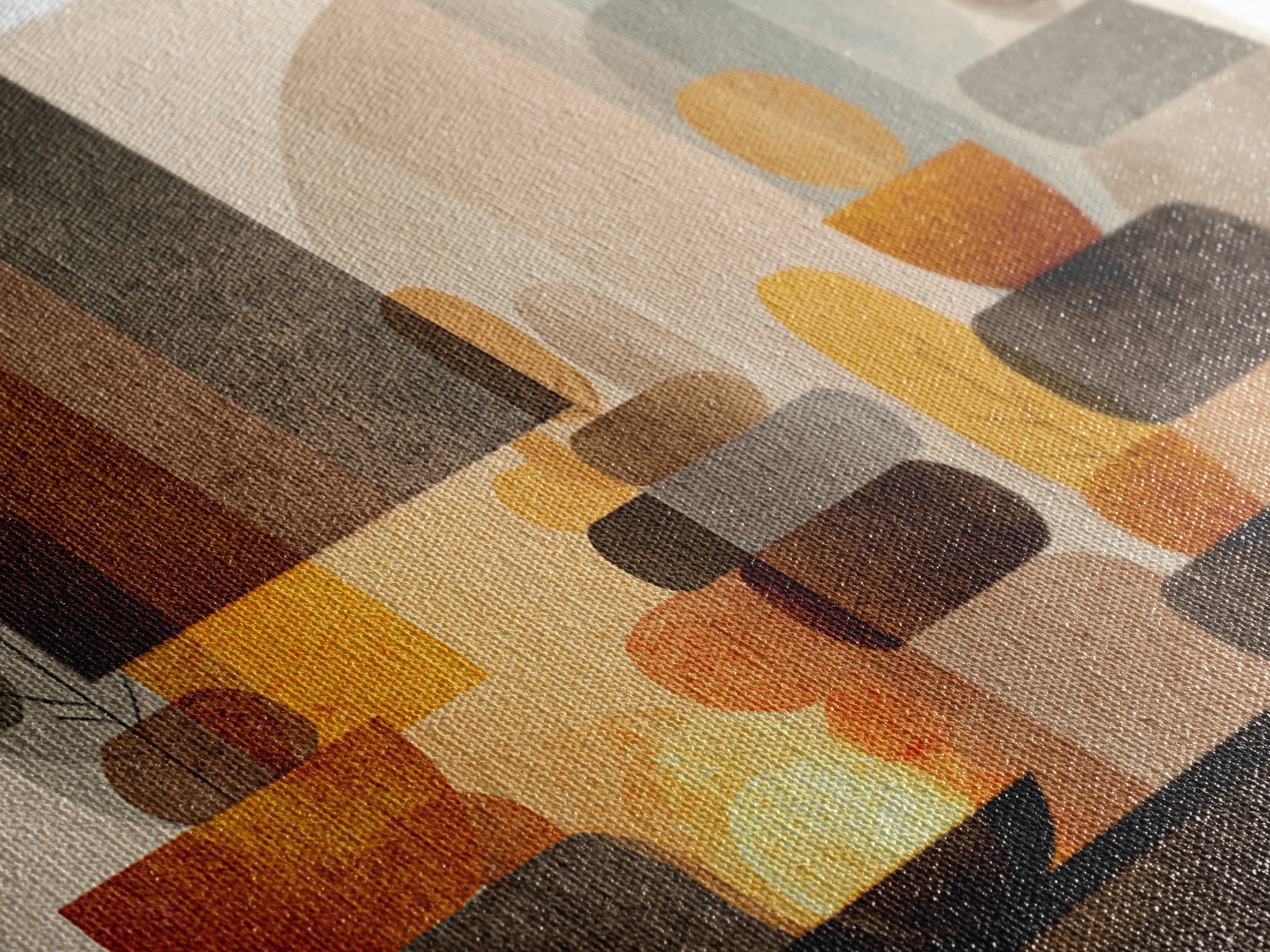 Warm Stacked Abstract Shapes With Arches, Midcentury Modern Wall Art, Earth Tone Retro Decor, Large Canvas Print, Living Room Home Decor