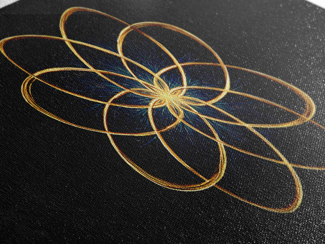 Gold Lotus Flower Line Art Canvas Print, Black And Gold Sacred Geometry Wall Decor, Spiritual Modern Abstract Artwork Gift