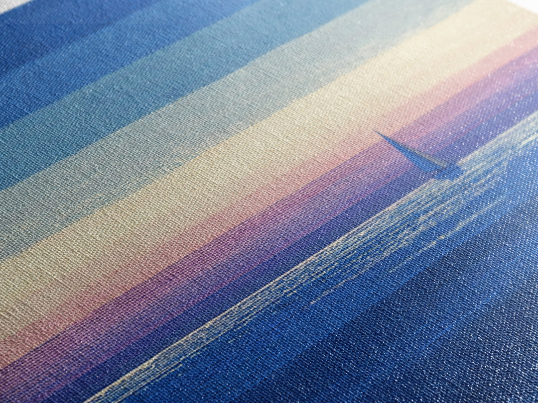 Blue Textured Sailboat Canvas Print, Ocean Sunset Seascape Wall Decor, Coastal Landscape Art For Bedroom And Lake House Decor