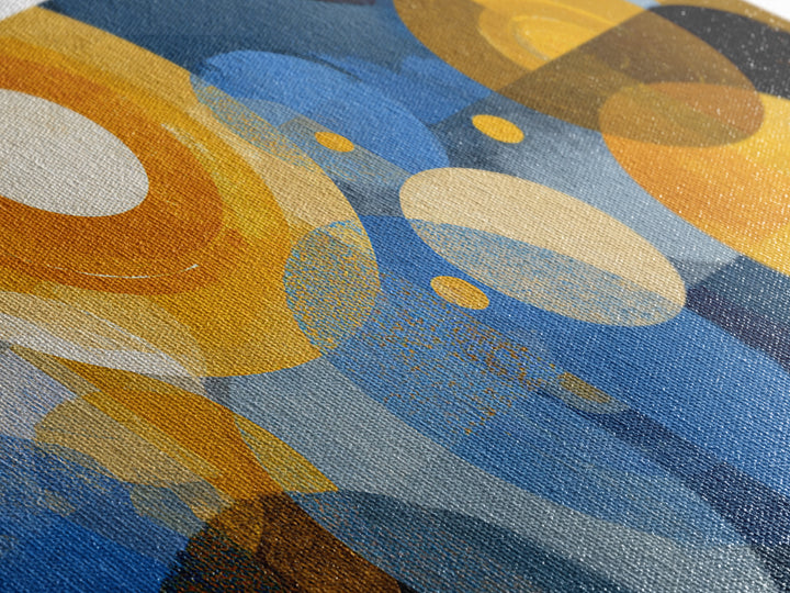 Blue Gold Atomic Circles Canvas Print, Midcentury Modern Wall Art, Geometric Abstract Poster, Retro Office Decor, MCM Home Art