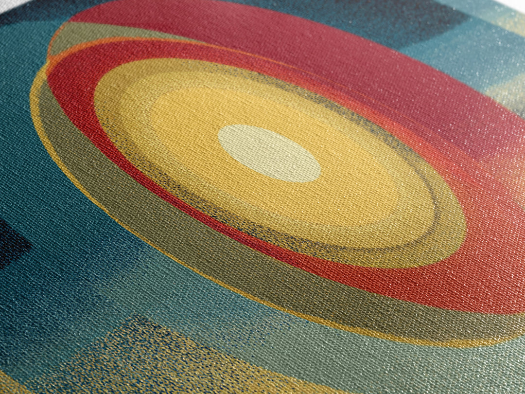 Glowing Concentric Sun Wall Art, Midcentury Modern Canvas Print, Retro Geometric Poster, Atomic Horizon Home Office Decor