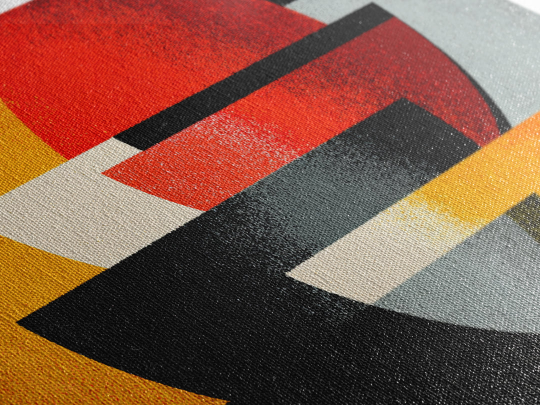 Red Sun And Black Bowls Wall Art, Midcentury Modern Canvas Print, Retro Geometric Abstract Poster, Orange MCM Home Decor