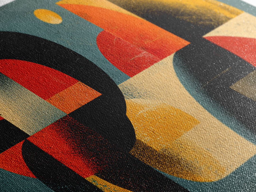 Bold Teal Orange Geometric Abstract Wall Art, Mid Century Modern Decor, MCM Artwork, Retro Bauhaus Print For Living Room