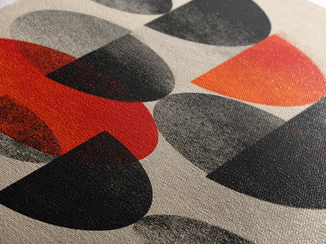 Red Black Gray Semi Circle Abstract Canvas Print, Mid Century Modern Wall Decor, Bauhaus Geometric Art For Office And Living Room