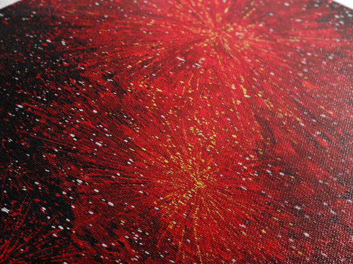 Fiery Red Starburst Fireworks Wall Art, Retro Atomic Mid Century Modern Decor, Bold Abstract Print For Living Room Or Office