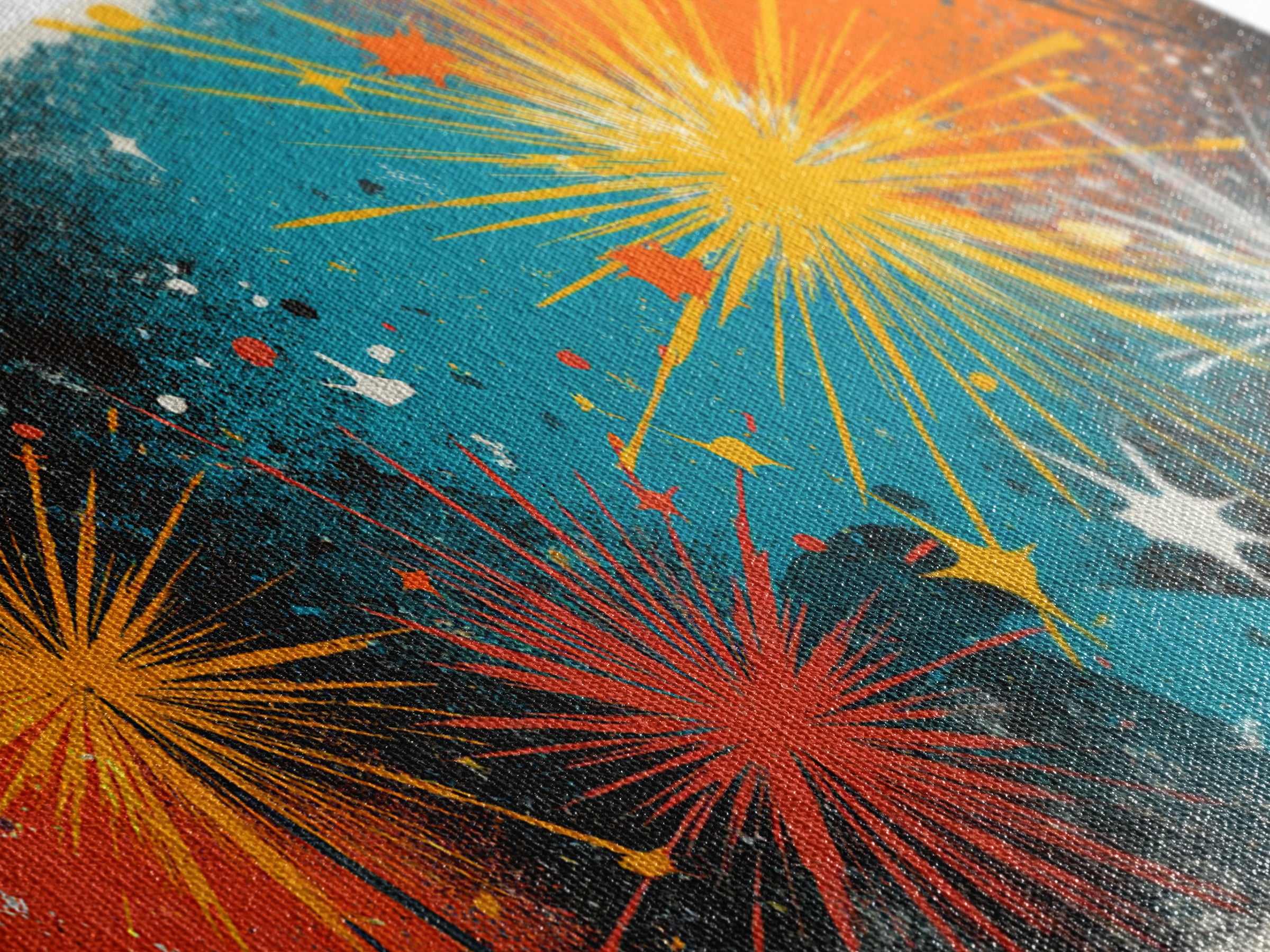 Teal Orange Splatter Starburst Wall Art, Atomic Mid Century Modern Decor, Retro Abstract Print For Living Room Or Office Decor