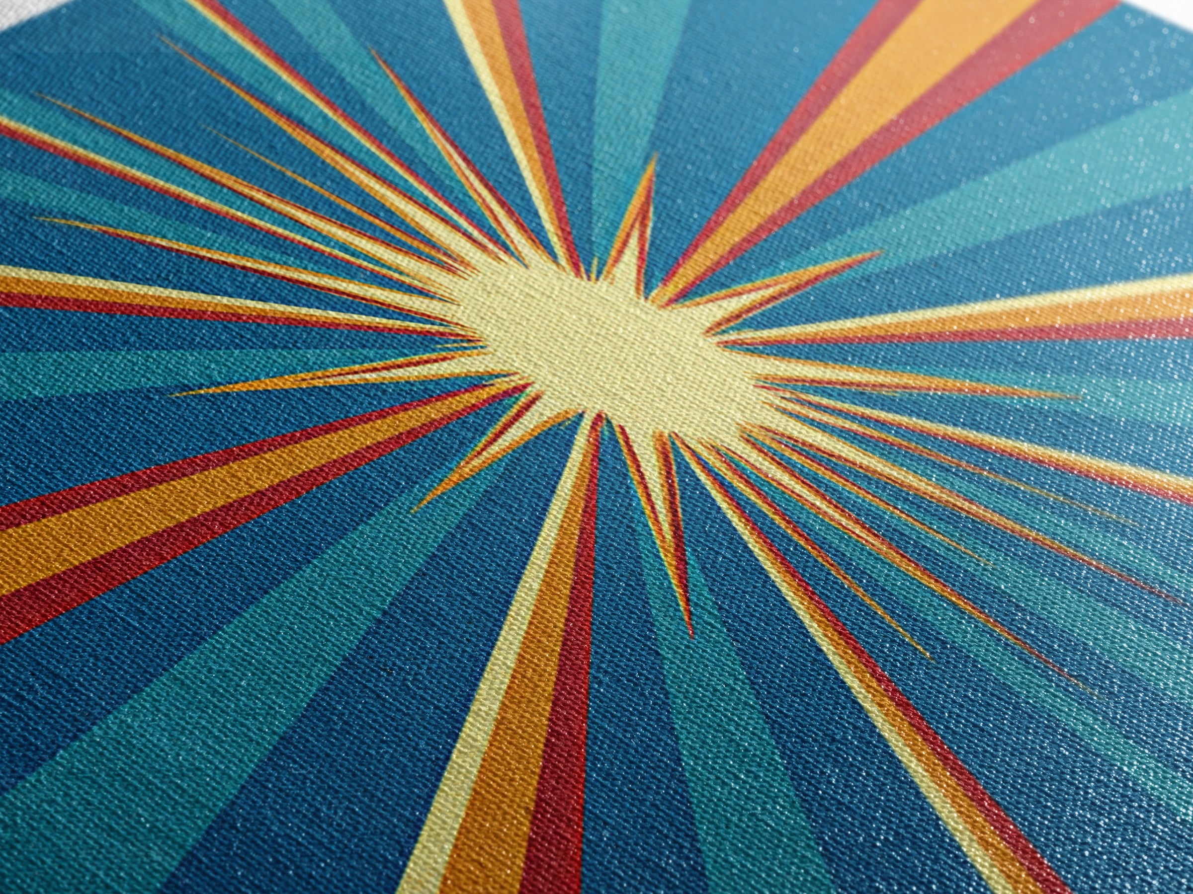 Retro Radiant Sunburst In Teal Blue Wall Art, Midcentury Modern Art, Atomic 60s Poster, Colorful Geometric Wall Decor Print
