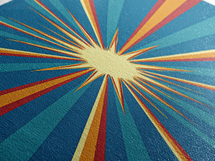 Retro Radiant Sunburst In Teal Blue Wall Art, Midcentury Modern Art, Atomic 60s Poster, Colorful Geometric Wall Decor Print