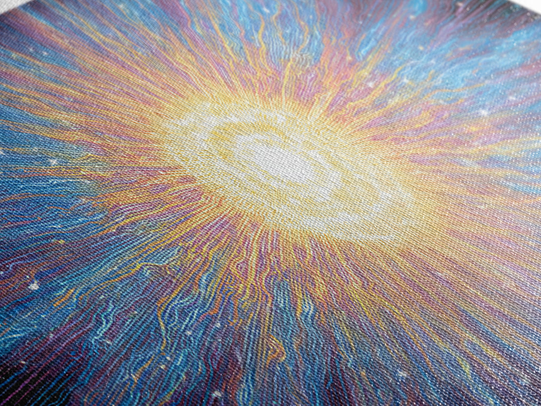Electric Solar Burst With Rainbow Lines Canvas Print, Space Abstract Art, Modern Wall Art, Colorful Sci Fi Decor Gift Idea