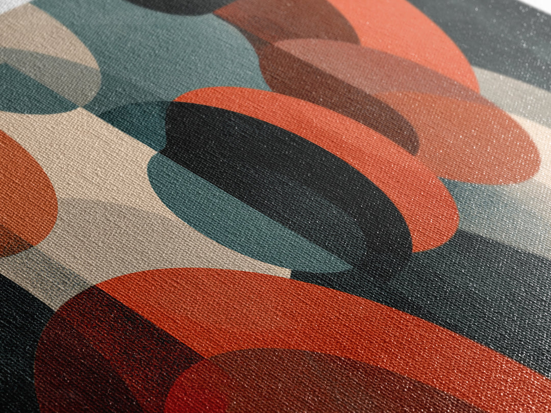 Rust Teal Cream Overlapping Circle Abstract Canvas Print, Midcentury Modern Wall Art, Retro Geometric Decor, Large MCM Poster