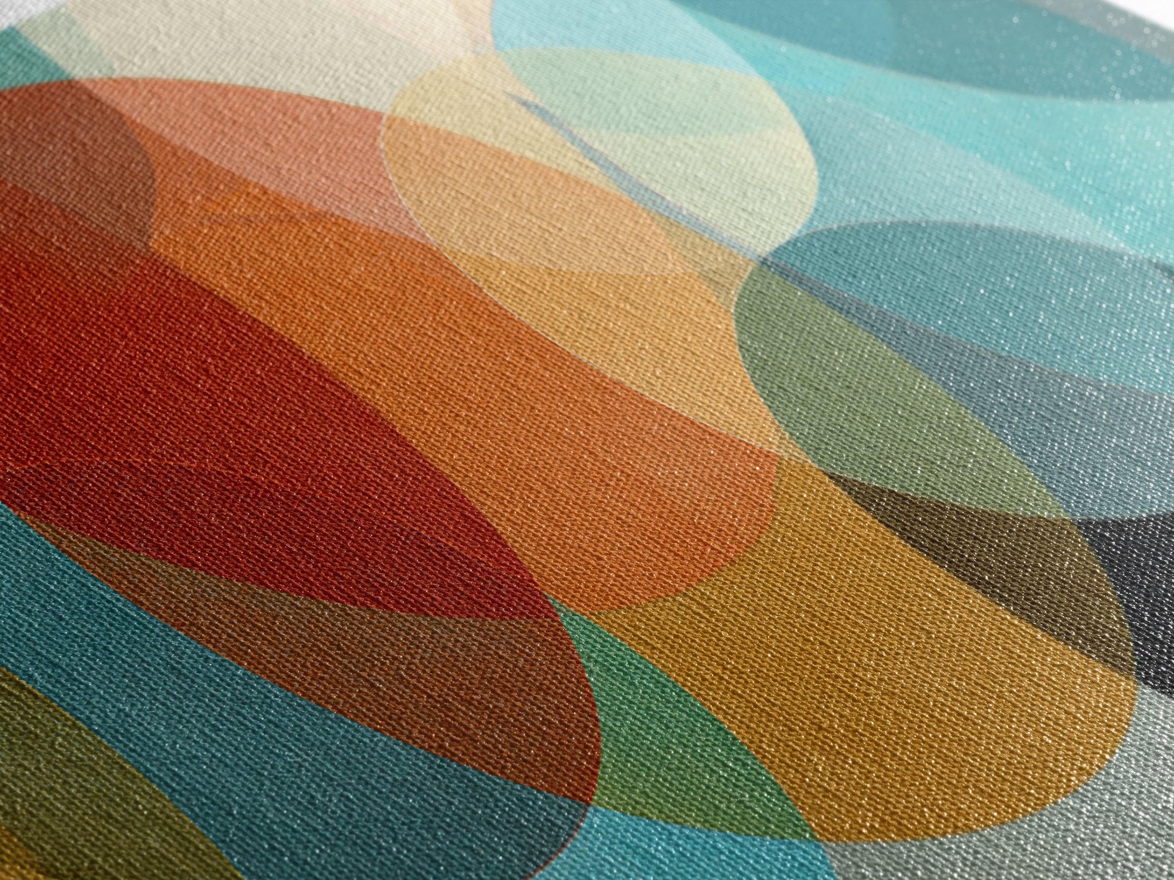 Overlapping Retro Circles Abstract In Teal Orange Mustard Wall Art, Mid Century Modern Print, Geometric MCM Living Room Decor