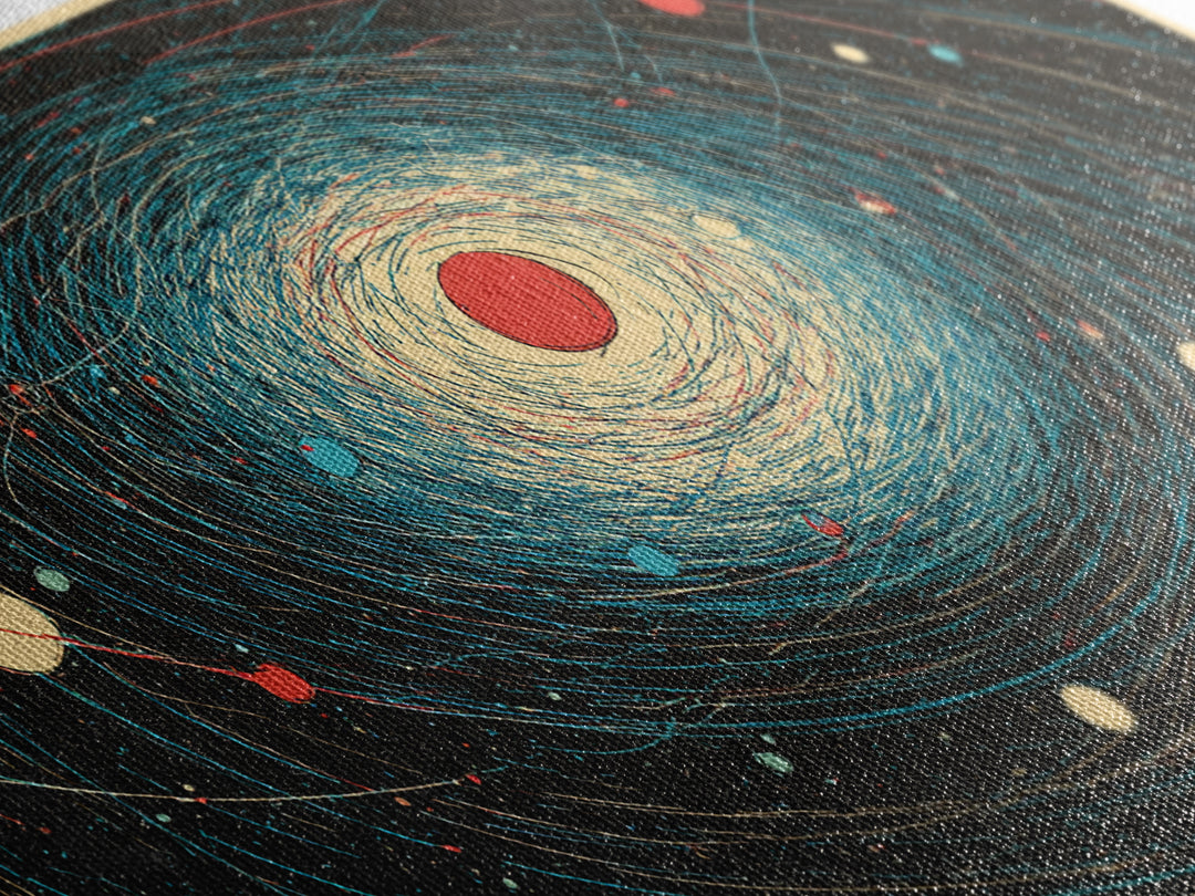 Cream Red Spiral Galaxy Canvas Print, Midcentury Modern Art, Retro Space Poster, Abstract Wall Decor, Atomic Planet Artwork