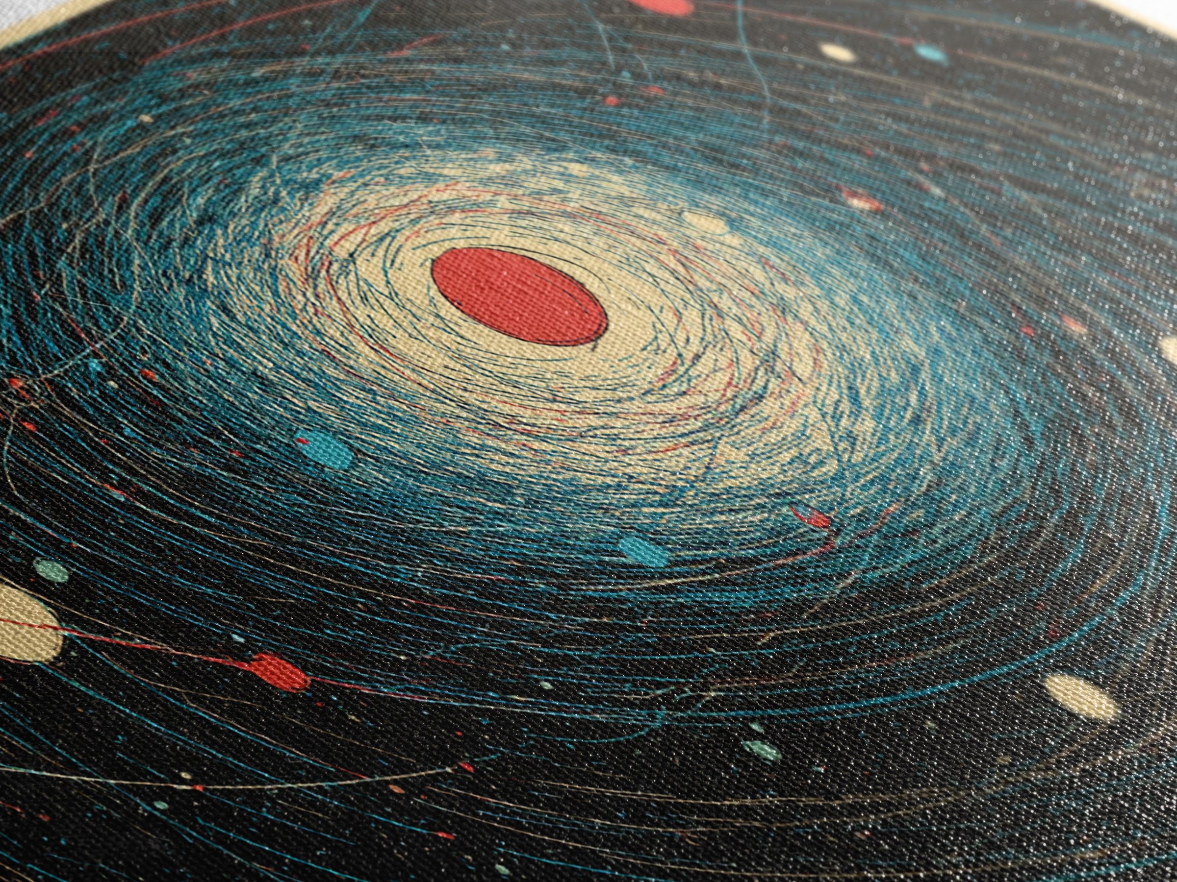 Cream Red Spiral Galaxy Canvas Print, Midcentury Modern Art, Retro Space Poster, Abstract Wall Decor, Atomic Planet Artwork
