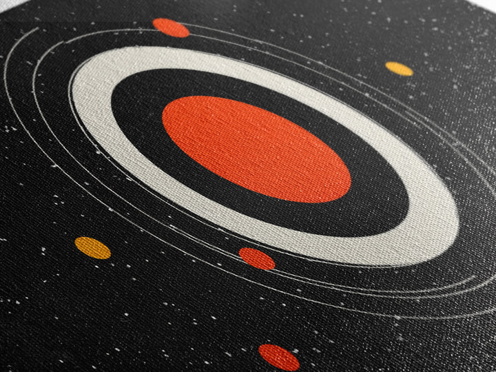 Minimal Red Planet Wall Art, Black Starfield Orbit Poster, Midcentury Modern Decor, Atomic Space Abstract Art Print, MCM