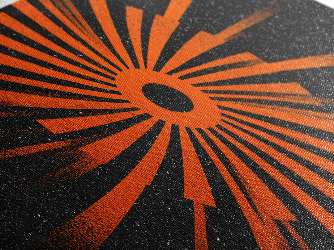 Orange Eclipse Sunburst Canvas Print, Retro Space Abstract Art, Midcentury Modern Wall Decor, Black Atomic Poster For Living Room