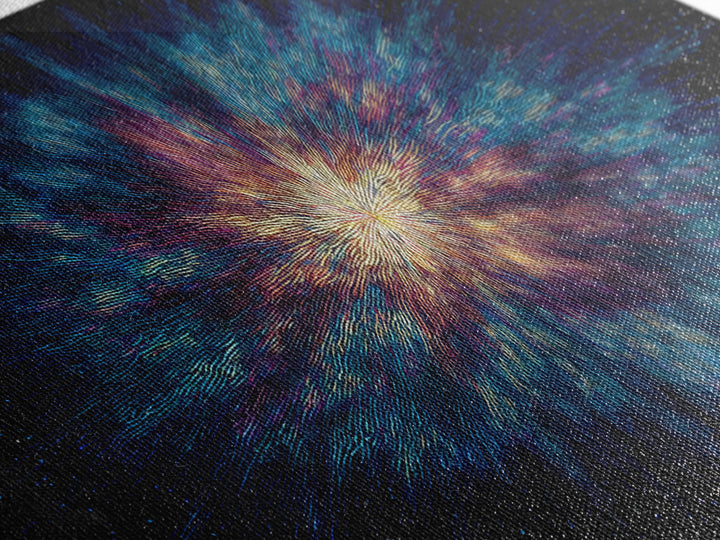 Luminous Nebula Starburst Framed Canvas Print, Cosmic Abstract Wall Art, Modern Galaxy Poster, Blue Purple Bedroom Decor