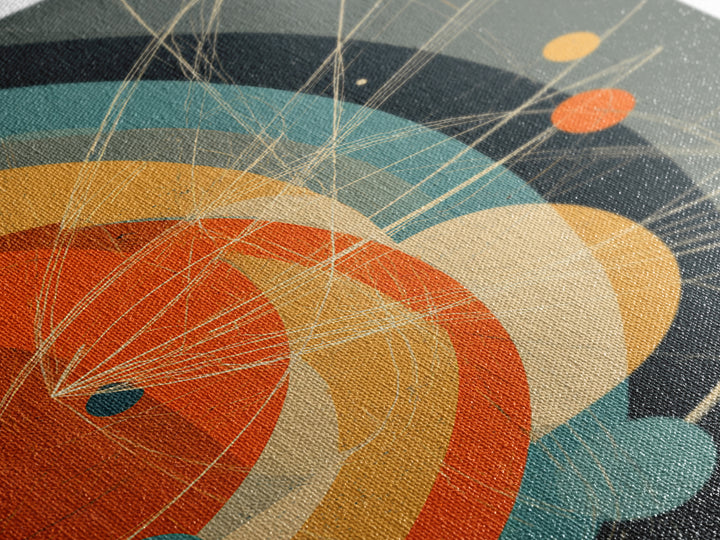 Retro Atomic Orbit Circles In Orange And Teal Wall Art, Midcentury Modern Decor, Geometric Poster, Bold MCM Artwork Print