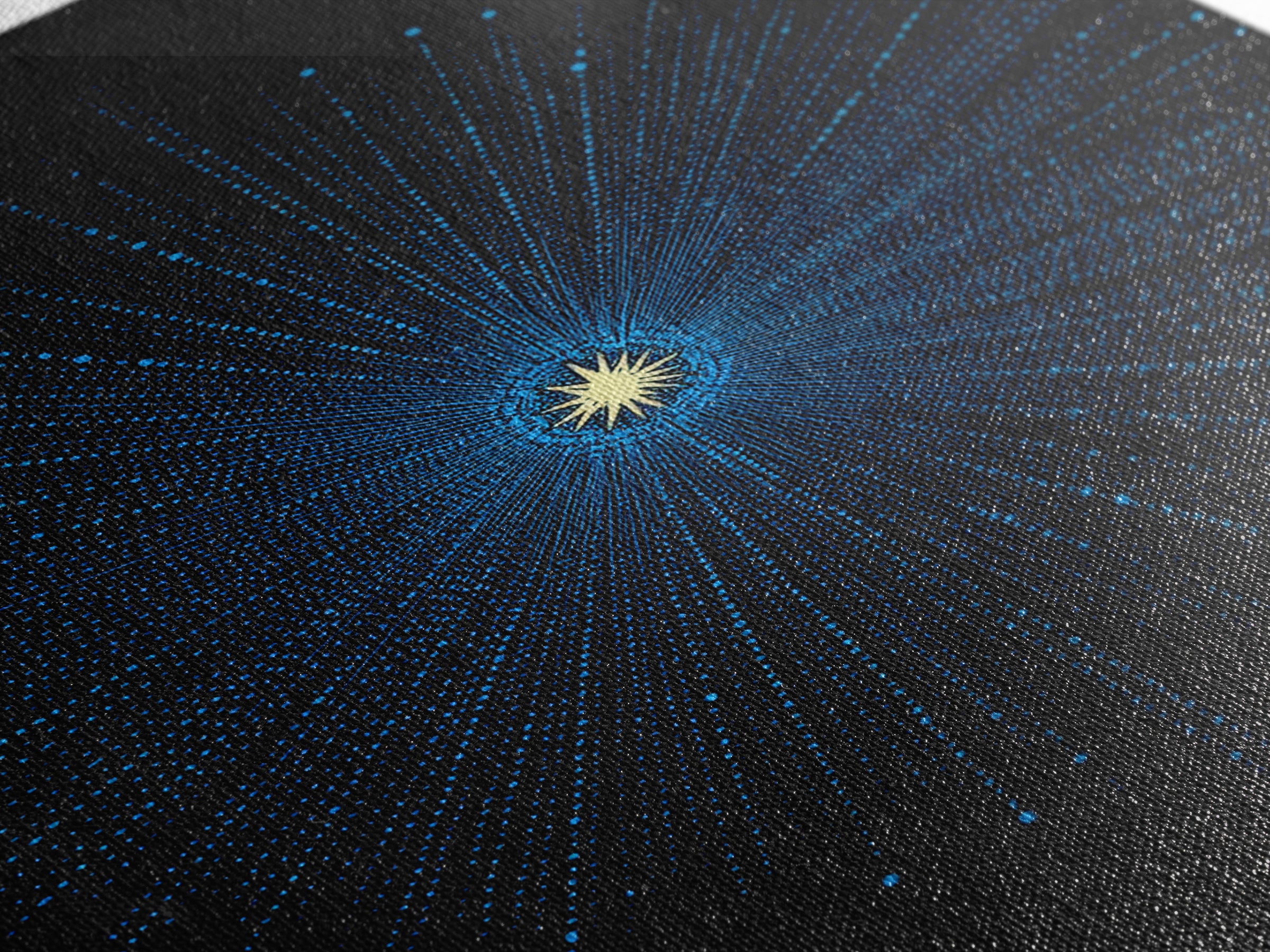 Blue Cosmic Starburst Wall Art, Modern Abstract Space Poster, Atomic Midcentury Decor, Black Sci Fi Galaxy Print For Living Room