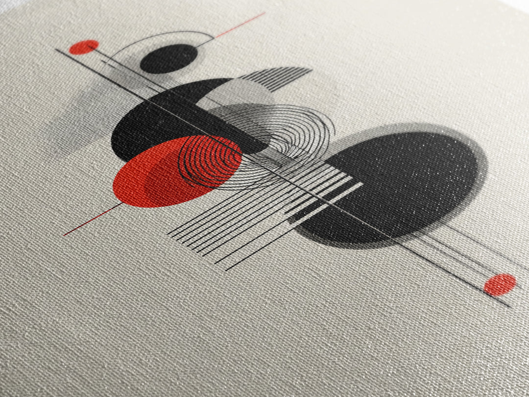 Red Black Bauhaus Circles Wall Art, Midcentury Modern Geometric Poster, Abstract MCM Decor, Minimalist Shape Art Print Gift