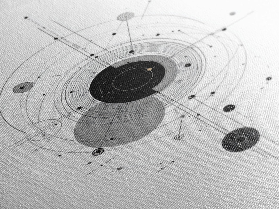 Minimal Orbital Diagram Wall Art, Modern Abstract Science Poster, Midcentury Geometric Line Decor, Black White MCM Print