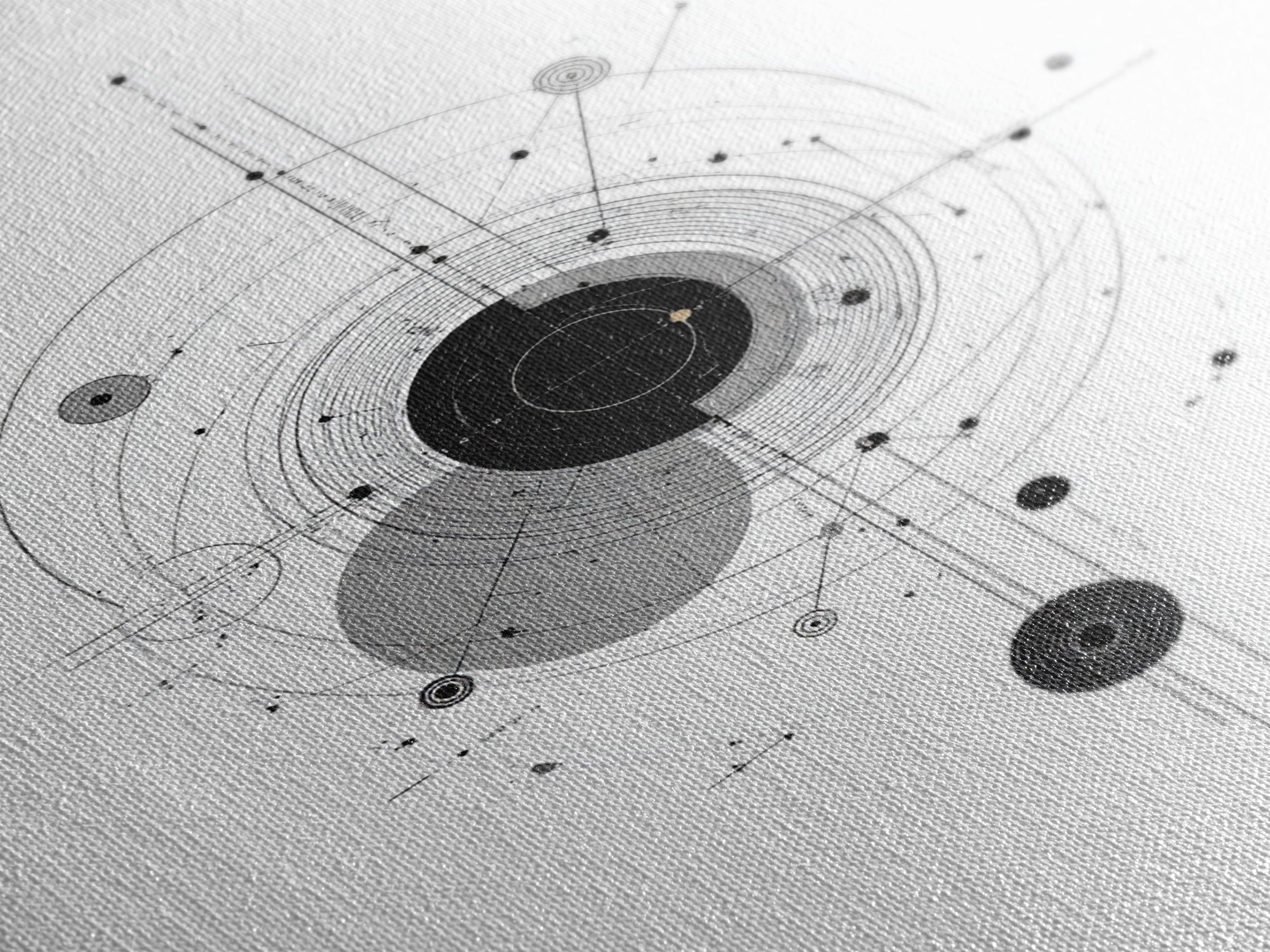Minimal Orbital Diagram Wall Art, Modern Abstract Science Poster, Midcentury Geometric Line Decor, Black White MCM Print