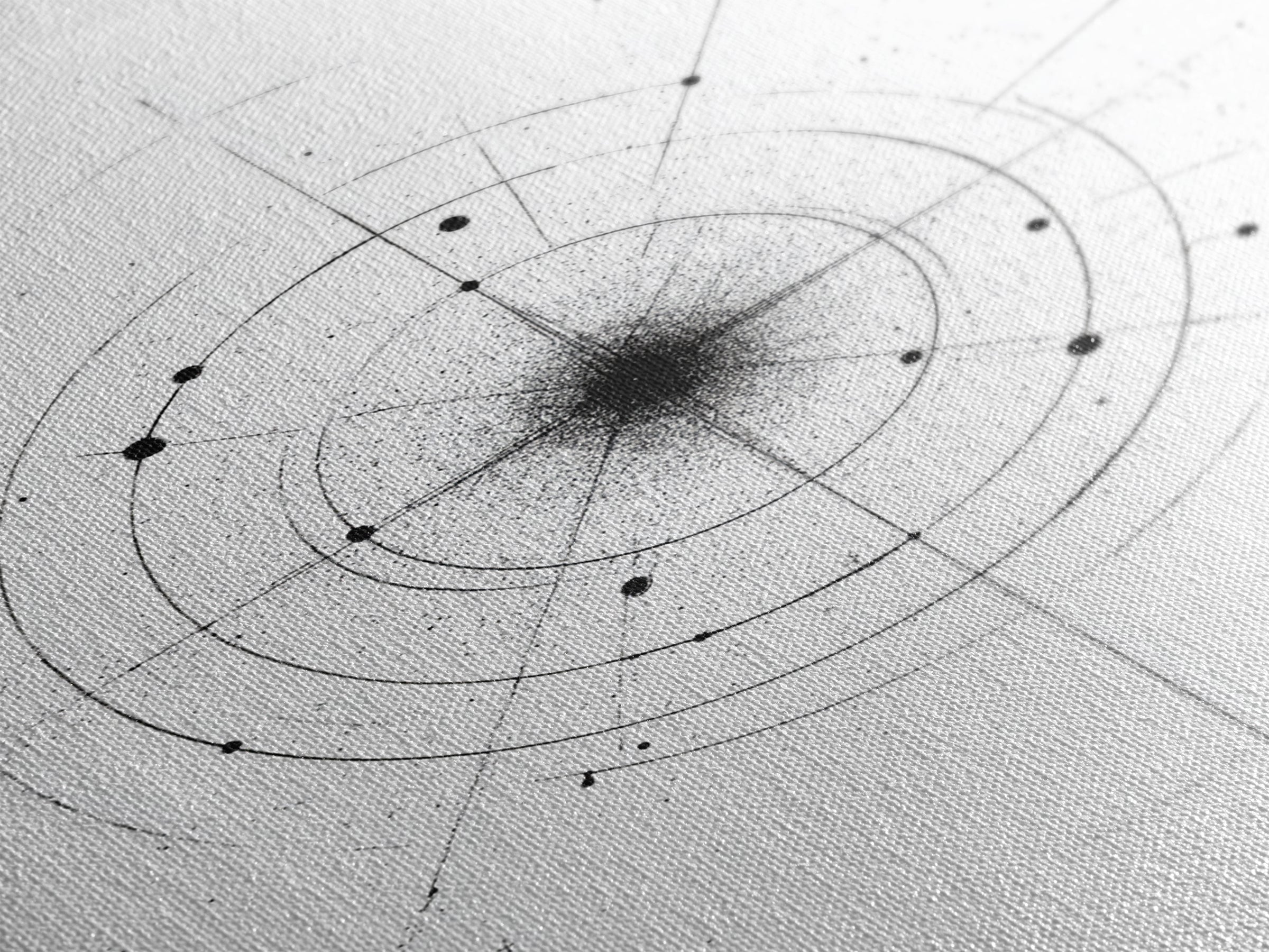 Minimal Celestial Orbit Diagram Wall Art, Black And White Abstract Geometry, Modern Art Print, Mid Century Office Decor Poster