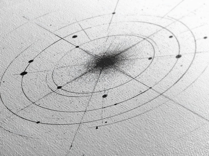 Minimal Celestial Orbit Diagram Wall Art, Black And White Abstract Geometry, Modern Art Print, Mid Century Office Decor Poster