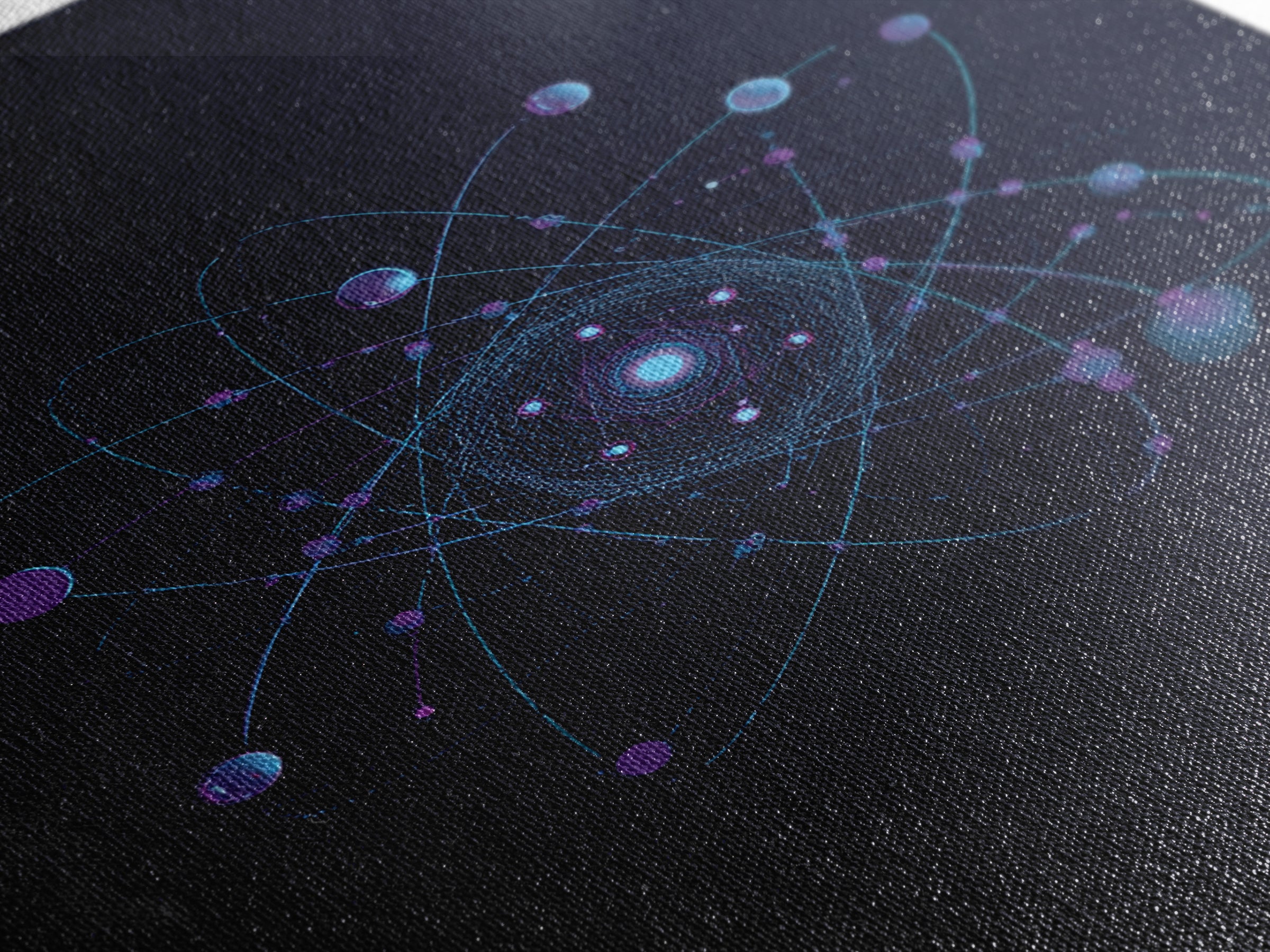 Blue Purple Atomic Orbit Canvas Print, Dark Space Abstract Science Art, Modern Wall Decor, Midcentury Geometric Poster Print
