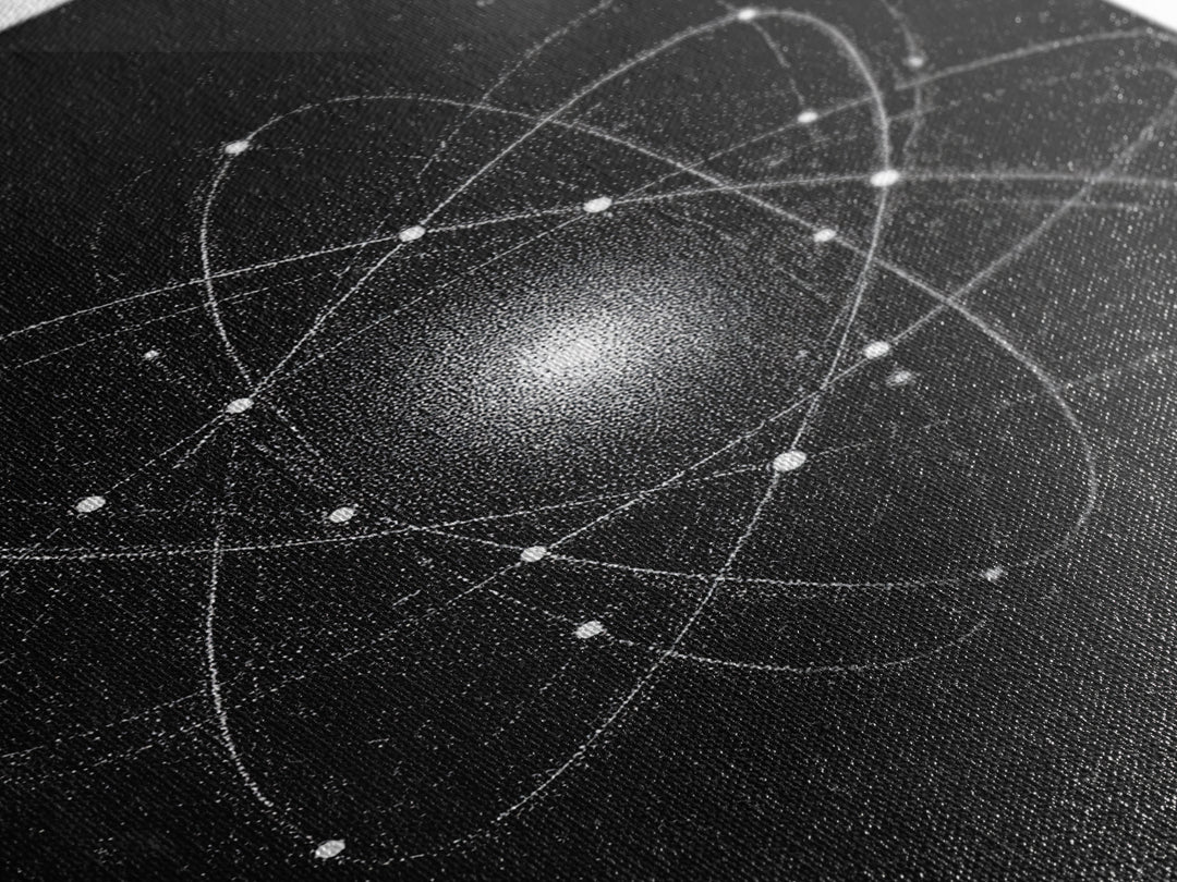 Glowing Atomic Starfield Wall Art, Black White Science Abstract, Mid Century Modern Decor, Geometric Space Poster Print Art