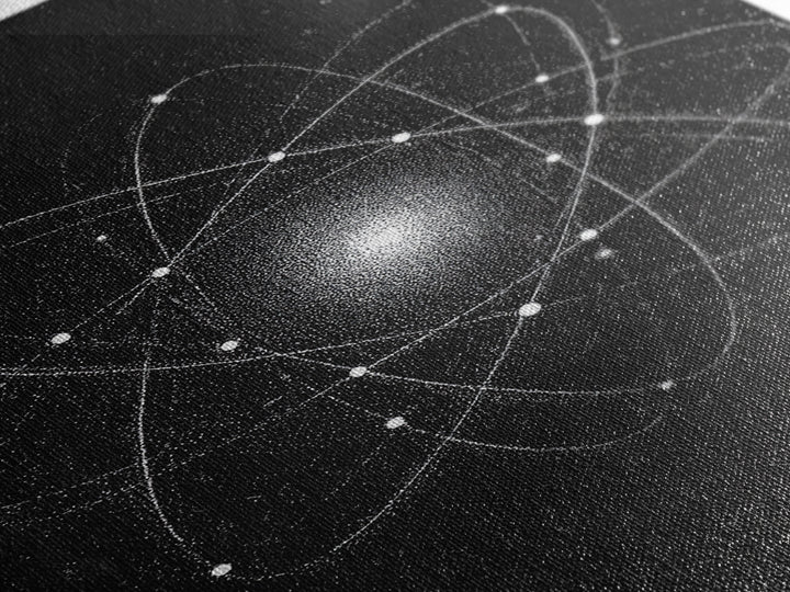 Glowing Atomic Starfield Wall Art, Black White Science Abstract, Mid Century Modern Decor, Geometric Space Poster Print Art
