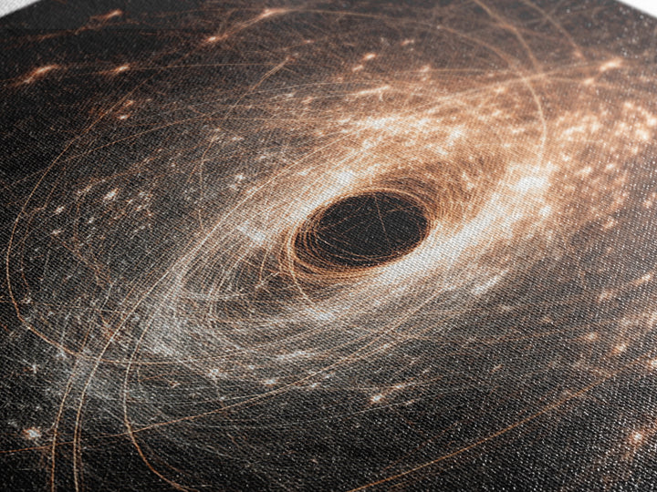 Black Hole Vortex With Golden Spark Orbits Canvas Print, Dark Space Wall Art, Modern Abstract Art, Sci Fi Poster Decor Gift