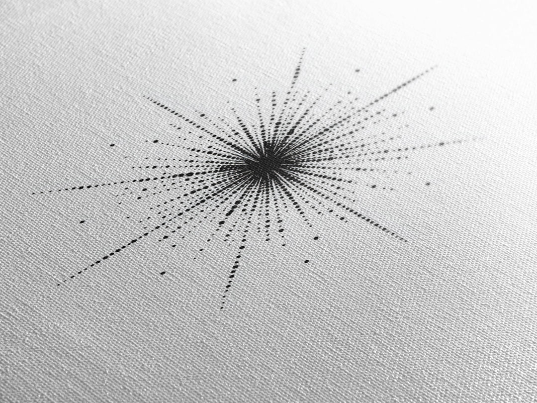 Dotted Cosmic Starburst Wall Art, Black And White Minimal Abstract, Modern Geometric Poster, Mid Century Office Decor Print