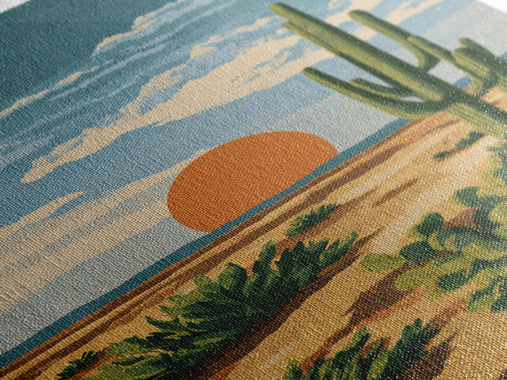 Textured Desert Cactus Sunset Canvas Print, Mid Century Modern Art, Southwestern Landscape Poster, Warm Earth Tone Decor