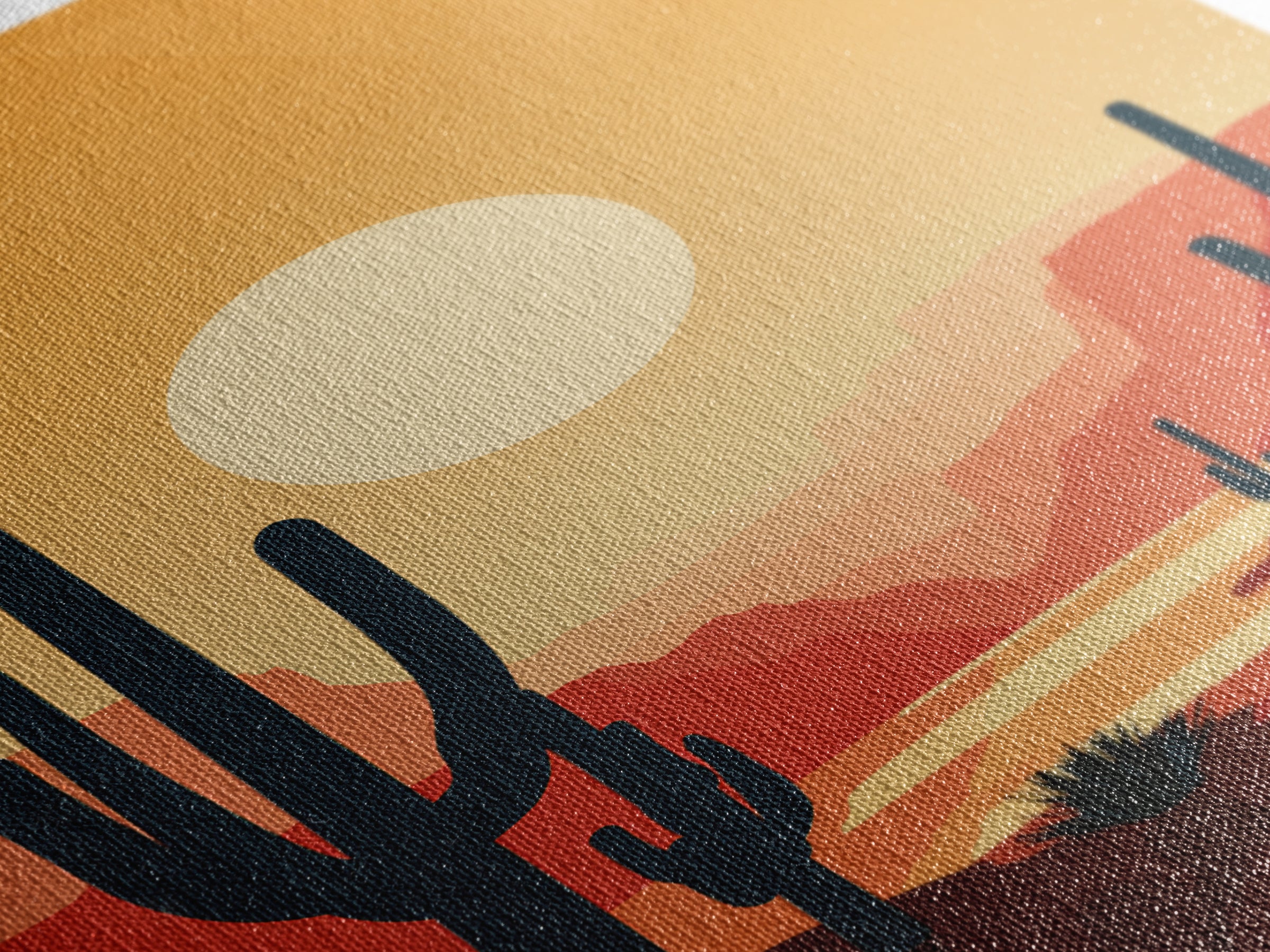 Canyon River Saguaro Sunset Canvas Print, Mid Century Modern Desert Poster, Southwestern Decor, Orange Living Room Wall Art