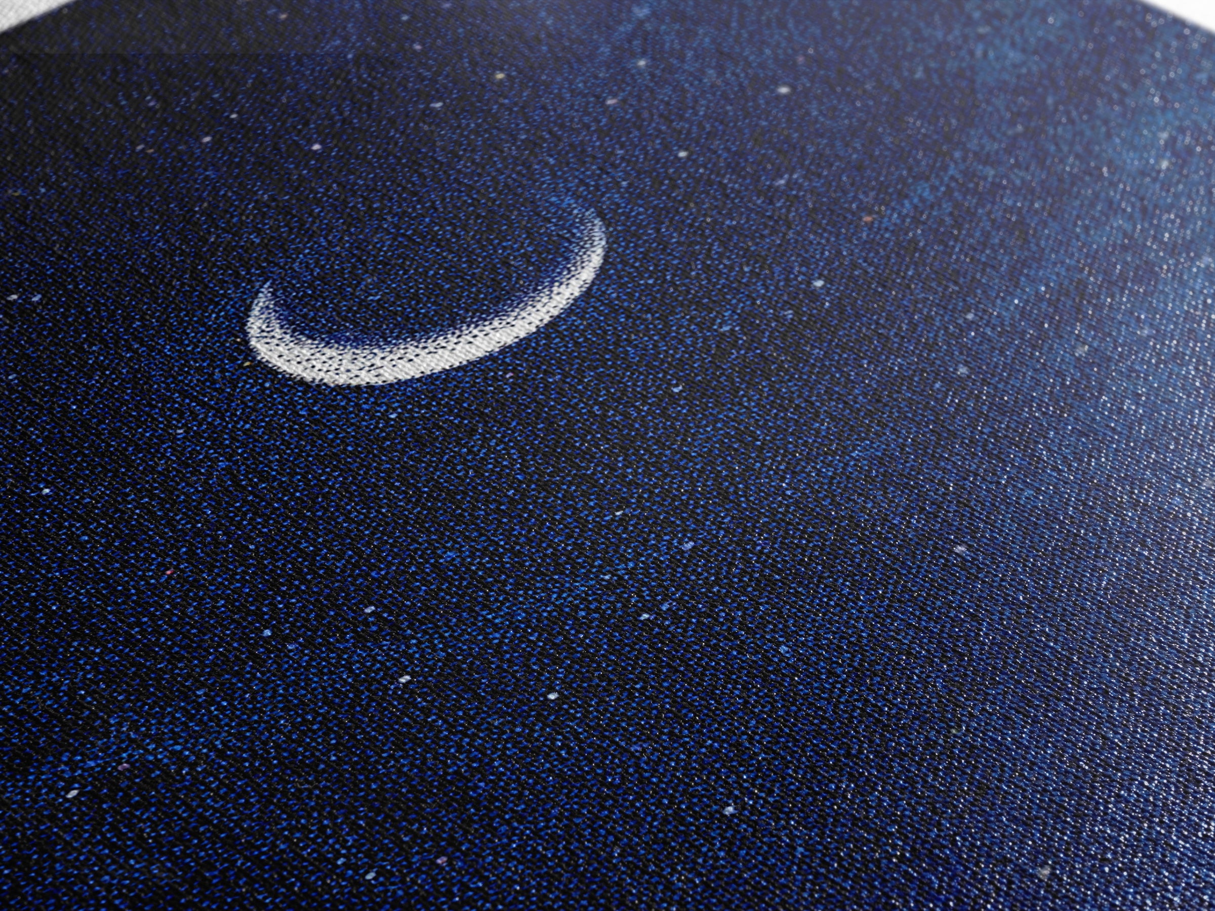 Deep Blue Crescent Moon Canvas Print, Starry Night Sky Wall Art, Minimalist Celestial Decor, Modern Bedroom Art Poster Print