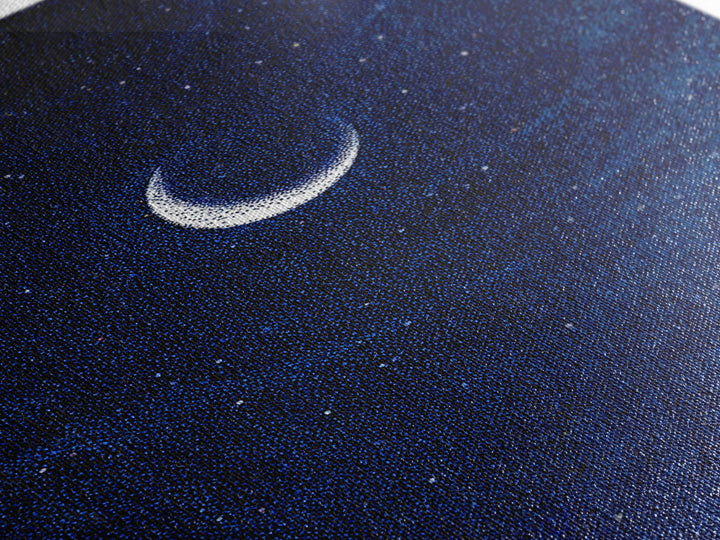Deep Blue Crescent Moon Canvas Print, Starry Night Sky Wall Art, Minimalist Celestial Decor, Modern Bedroom Art Poster Print