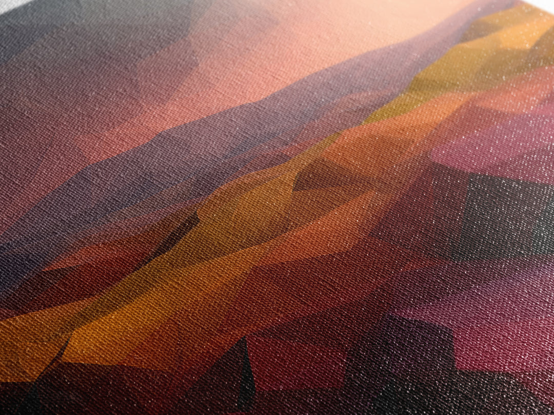 Low Poly Desert Sunset Over Red Hills Framed Canvas Print, Abstract Landscape Wall Art, Southwestern Decor, Modern Poster