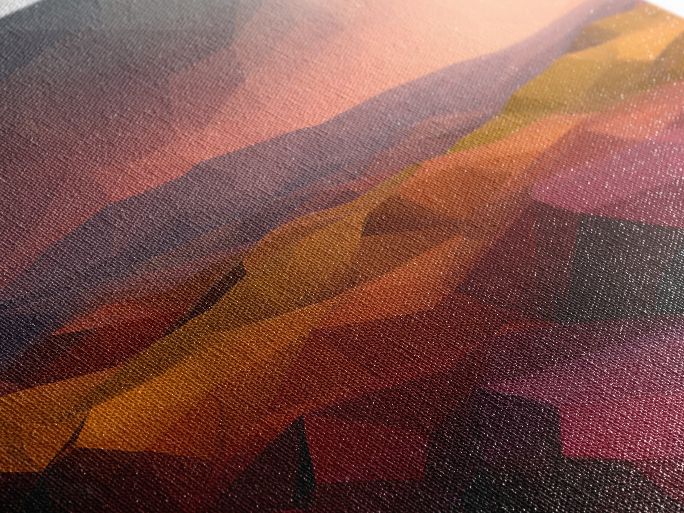 Low Poly Desert Sunset Over Red Hills Framed Canvas Print, Abstract Landscape Wall Art, Southwestern Decor, Modern Poster