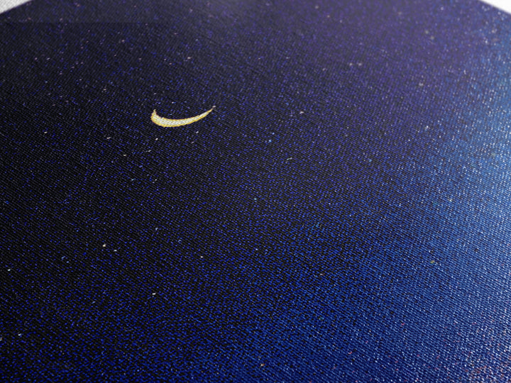 Purple Blue Crescent Moon Canvas Print, Starry Night Sky Wall Art, Celestial Bedroom Decor, Modern Spiritual Poster Gift