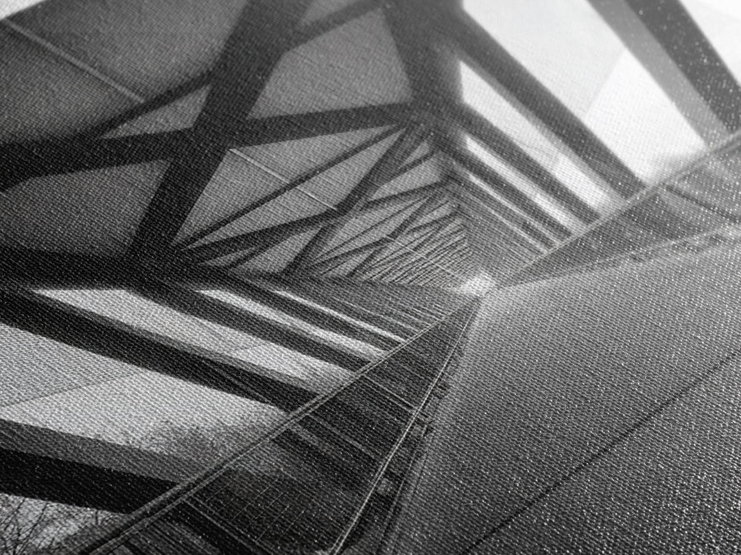 Black And White Pedestrian Bridge Wall Art, Architectural Perspective Print, Modern Office Decor, Minimalist Framed Canvas Print