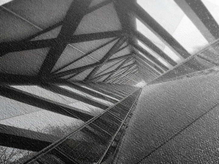 Black And White Pedestrian Bridge Wall Art, Architectural Perspective Print, Modern Office Decor, Minimalist Framed Canvas Print