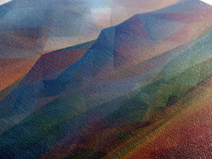Low Poly Blue Mountain Peaks At Dusk Canvas Print, Abstract Landscape Wall Art, Modern Home Decor, Scenic Nature Poster Print