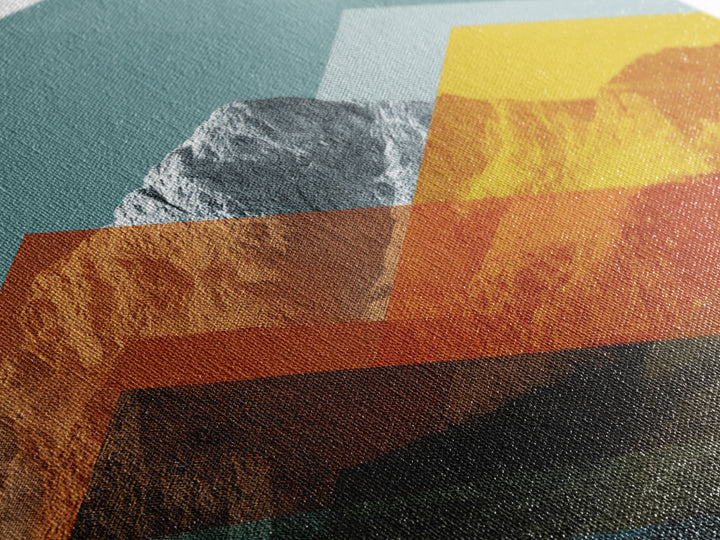 Layered Orange Geometric Mountain Peaks Canvas Print, Mid Century Modern Wall Art, Abstract Landscape Poster, MCM Decor Gift