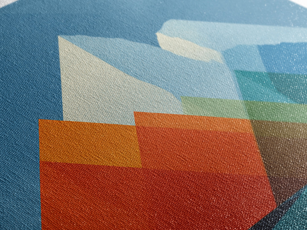 Minimalist Blue And Orange Mountain Triangles Wall Art, Mid Century Modern Canvas Print, Geometric Landscape Home Decor Gift