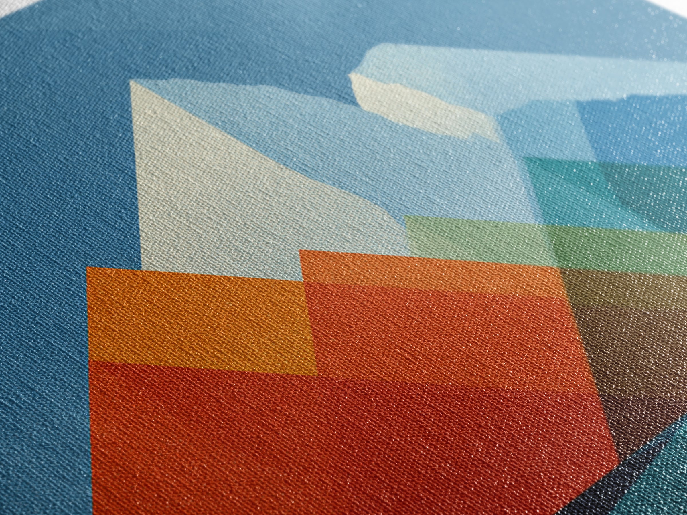 Minimalist Blue And Orange Mountain Triangles Wall Art, Mid Century Modern Canvas Print, Geometric Landscape Home Decor Gift