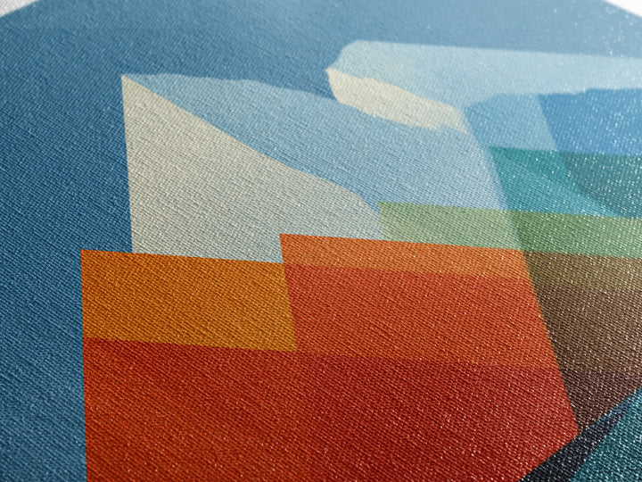 Minimalist Blue And Orange Mountain Triangles Wall Art, Mid Century Modern Canvas Print, Geometric Landscape Home Decor Gift