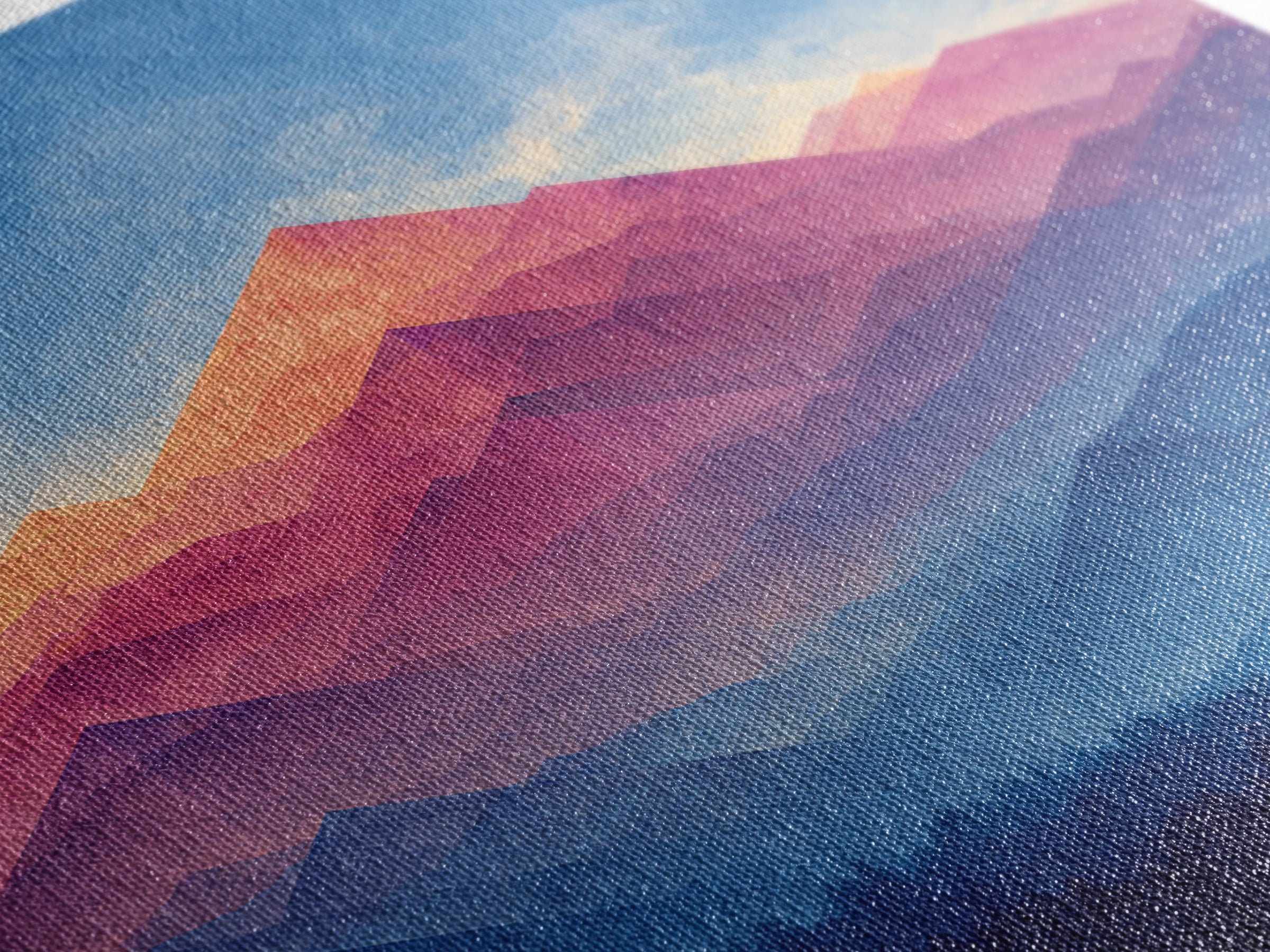 Pink And Blue Layered Mountain Sunset Wall Art, Mid Century Modern Abstract Landscape Print, Colorful Bedroom Decor Gift