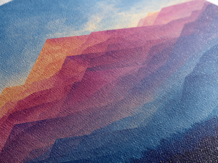 Pink And Blue Layered Mountain Sunset Wall Art, Mid Century Modern Abstract Landscape Print, Colorful Bedroom Decor Gift